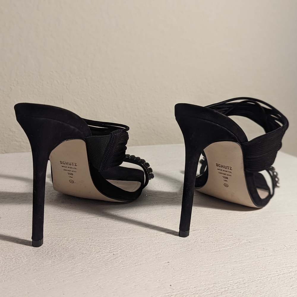 Schutz kimber strappy black suede heels with beading, size 10 - Picture 11 of 12